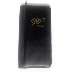 AAA Black Faux Leather Travel Wallet Organizer Large 9.5" x 5"